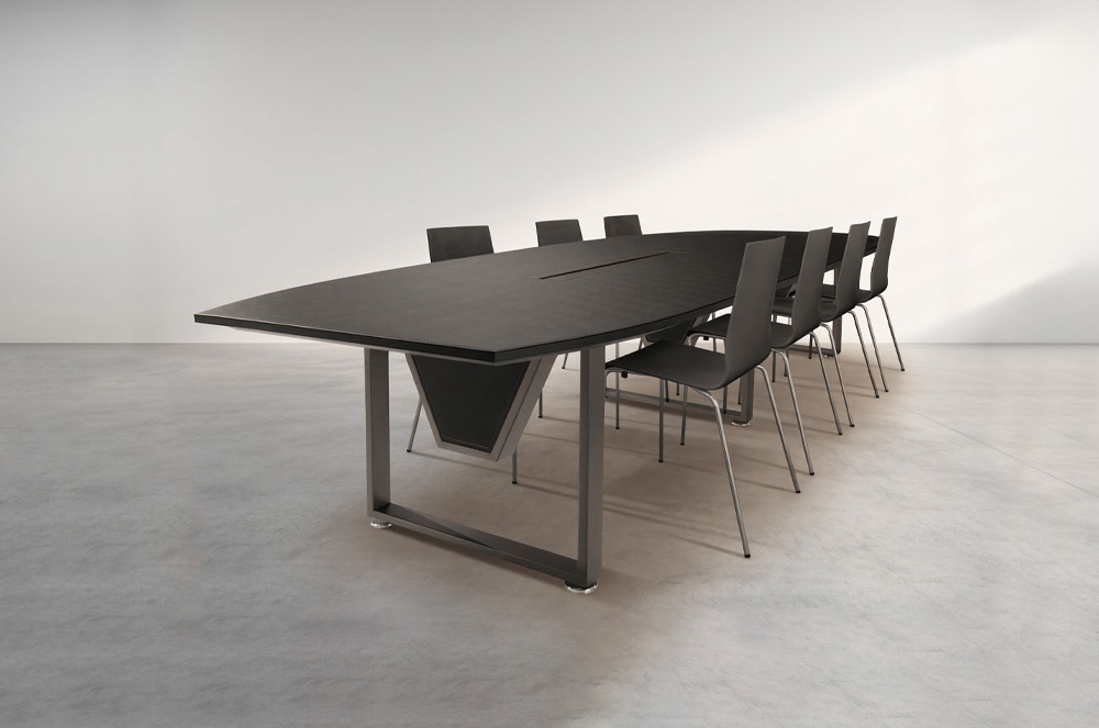 祖禾辦公家具推薦，現代辦公室會議桌，皮革桌面大氣穩重，展現專業，適合團隊協作與討論，可配備電源插座與數據接口，依照需求客製化尺寸與顏色。