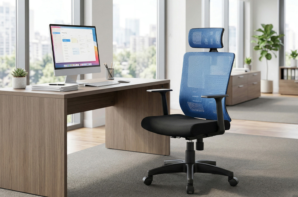 祖禾辦公家具推薦，可調式人體工學椅，提供坐深、扶手、椅背角度調整，適合長時間辦公，具備腰部支撐與頭枕，有效保護脊椎，改善坐姿，預防腰酸背痛。