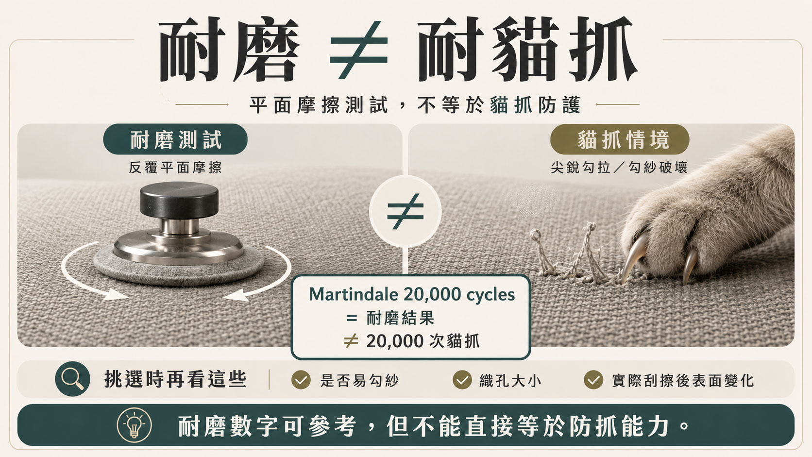 耐磨與「耐貓抓」是兩件不同的事