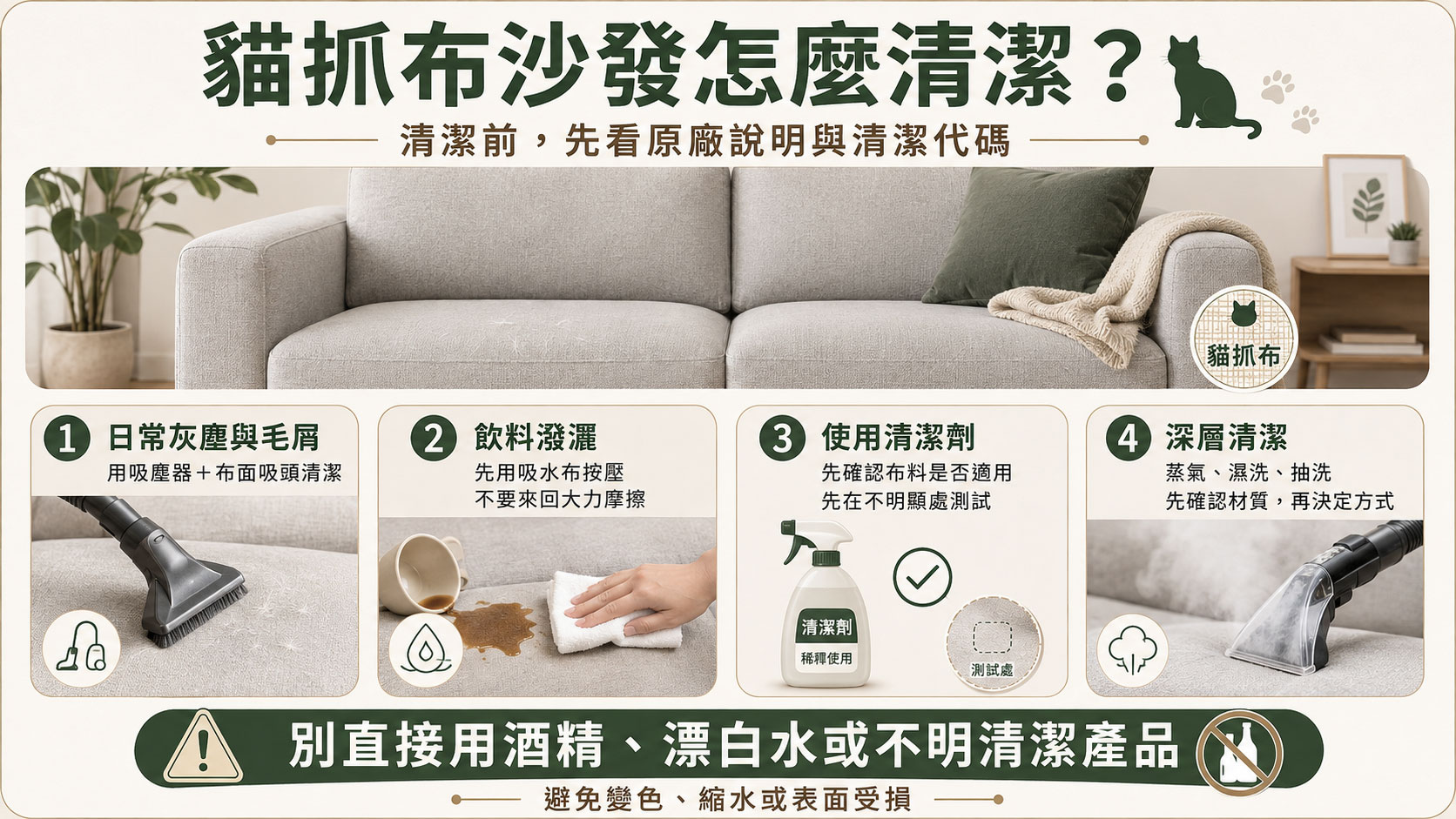 貓抓布沙發怎麼清潔