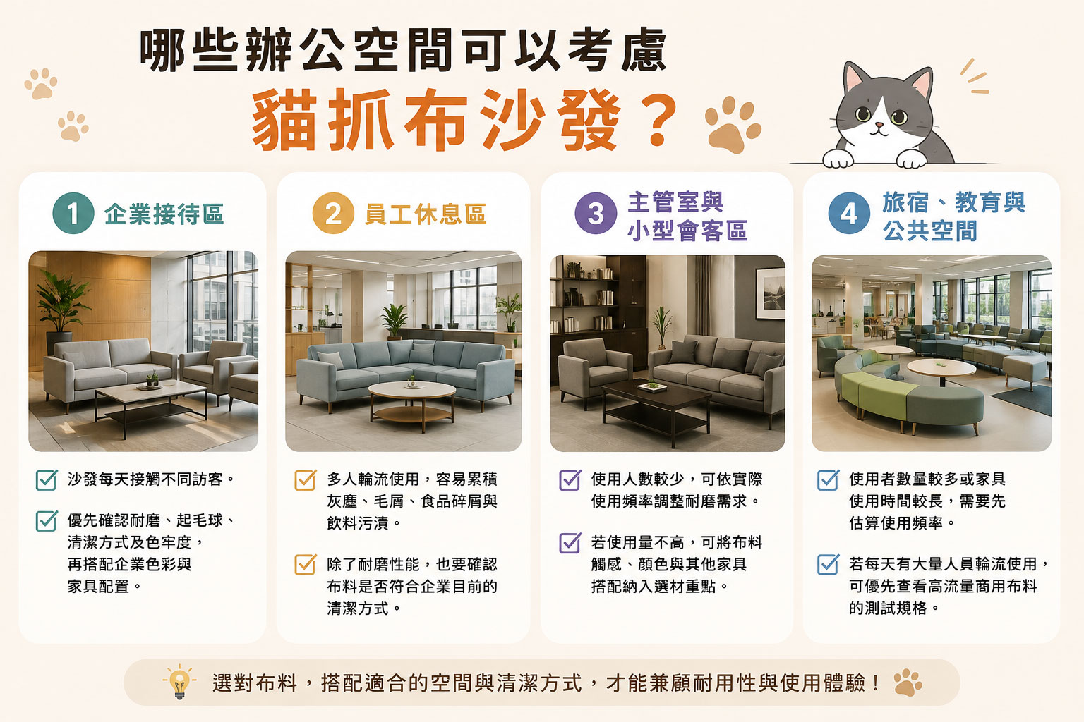 哪些辦公空間可以考慮貓抓布沙發？