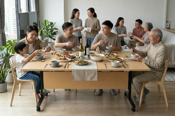 小坪數客廳折疊餐桌聚餐設計