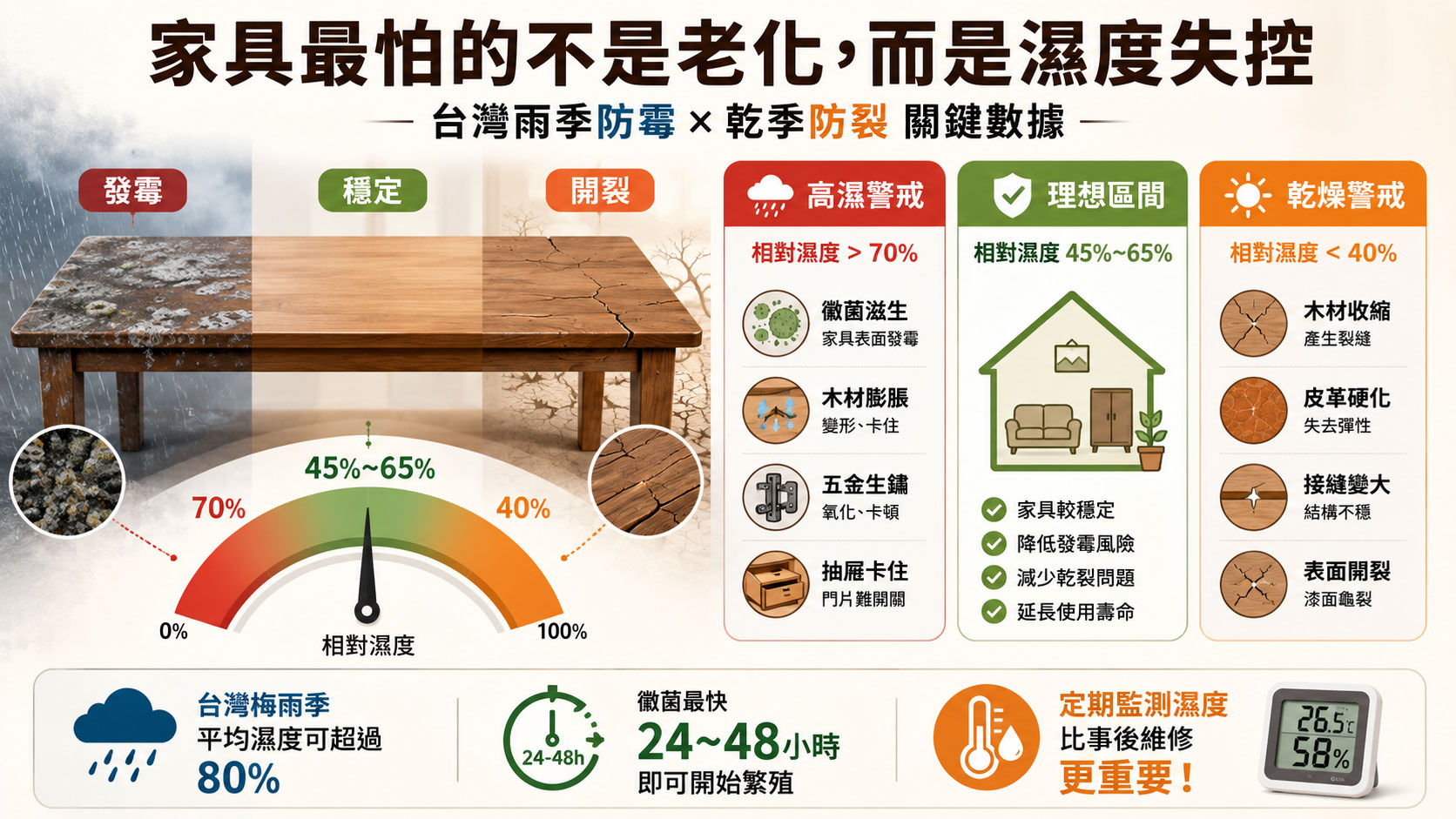 科學數據解密：台灣濕度對家具的破壞臨界點