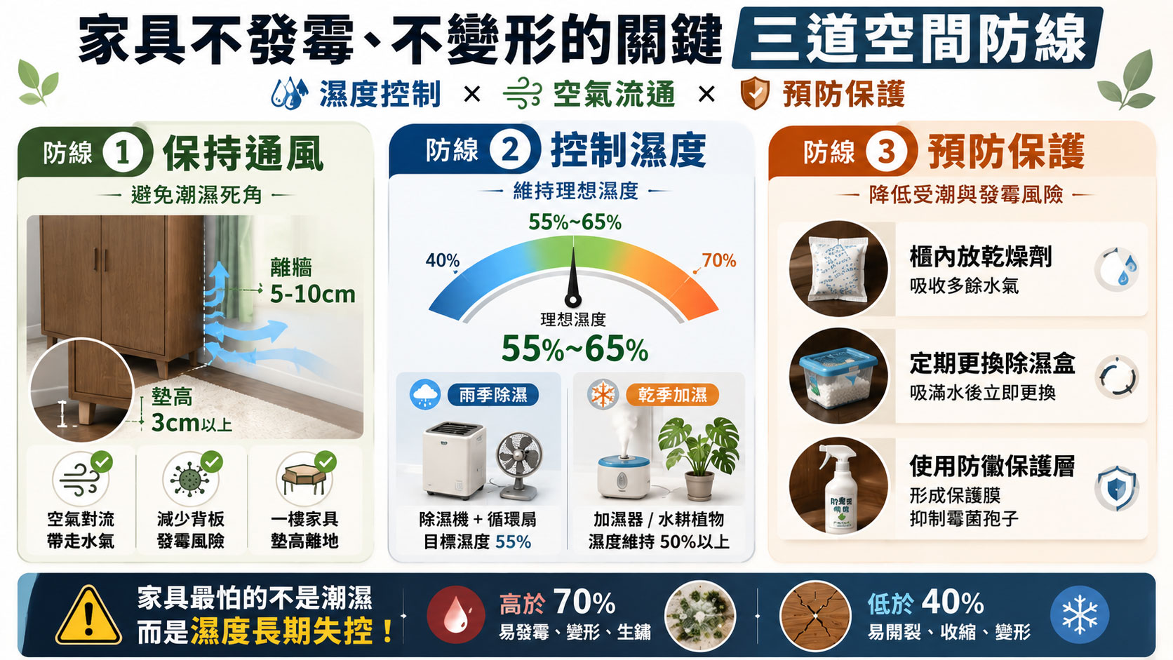 防潮與防裂的三道空間防線