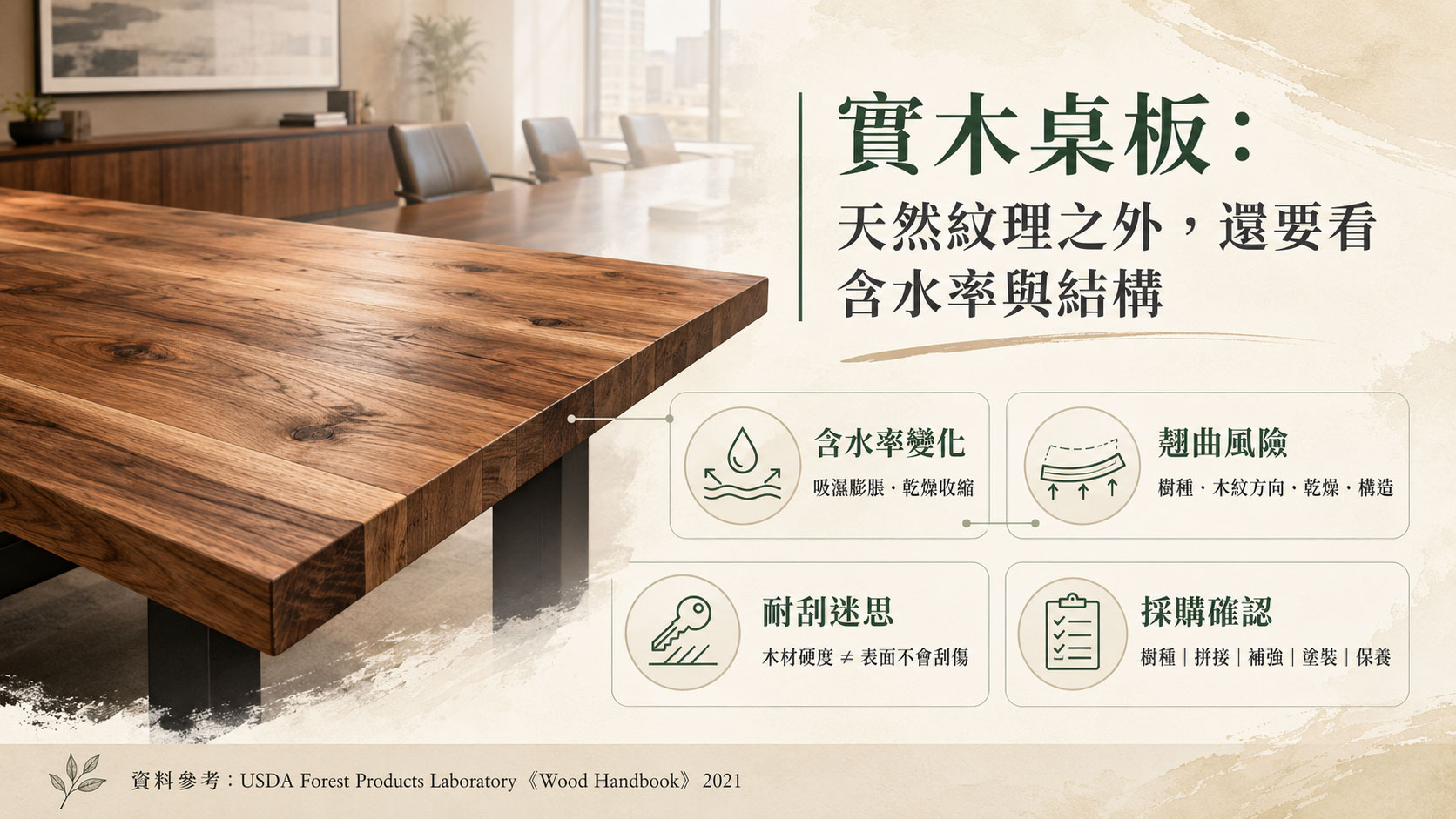 實木桌板:天然紋理之外,還要看含水率與結構